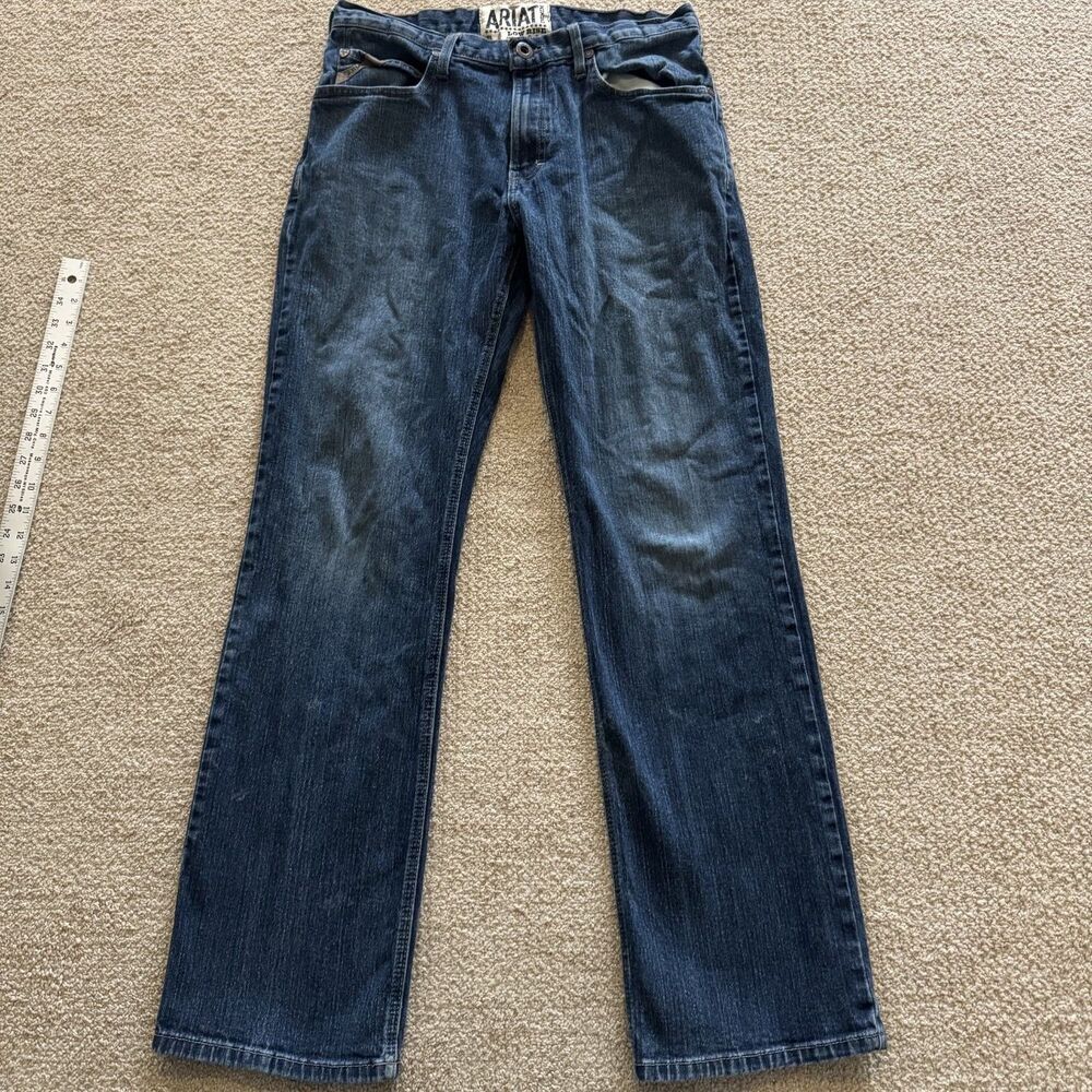 Ariat Jeans M4 Boot Low Rise Mens Size 33 Blue Embroidered Stretch